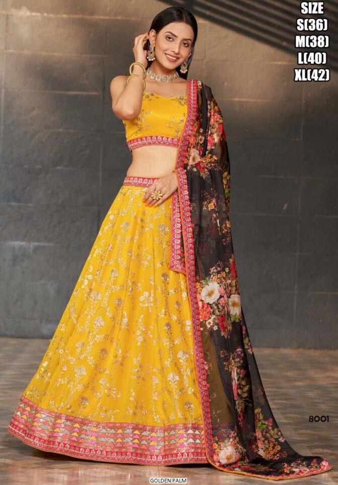 Haldi Yellow & Black Combo Lehenga