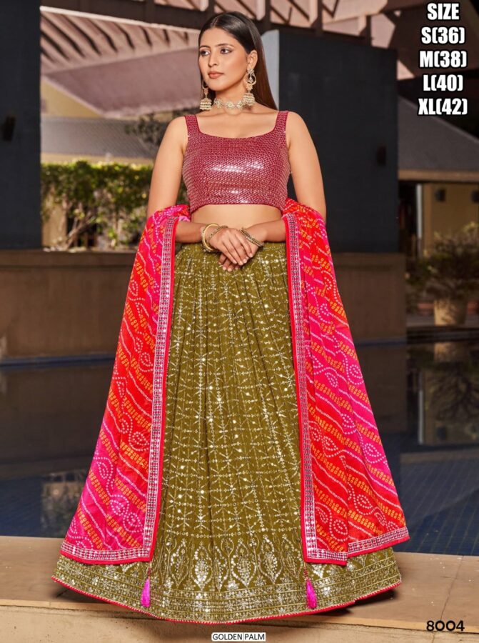 Stylish Green & Pink Lehenga