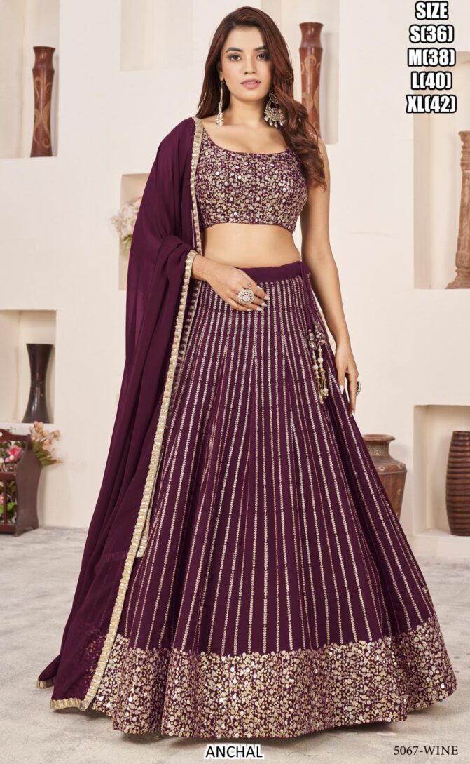 Dark Pink with Golden Print Lehenga